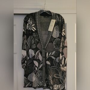Ivko Woman Black & White Jacquard Sea Plants Cardigan New with Tags in L/XL